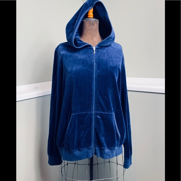Juicy Couture Tops - Juicy Couture blue velour  zip up hoodie 2X